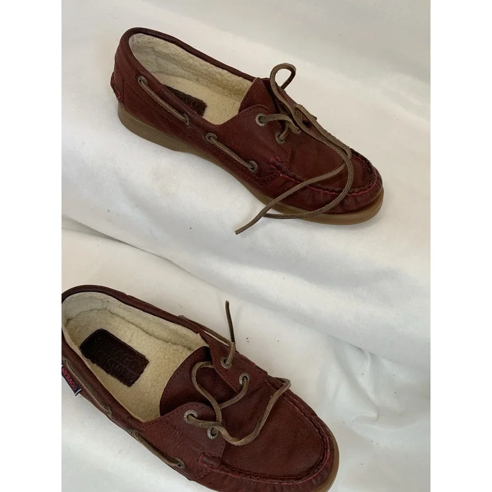 SEBAGO Docksides-Suede Sherpa Lined Shoes  Women's US 6.5 Rustic Chili‎ Red)